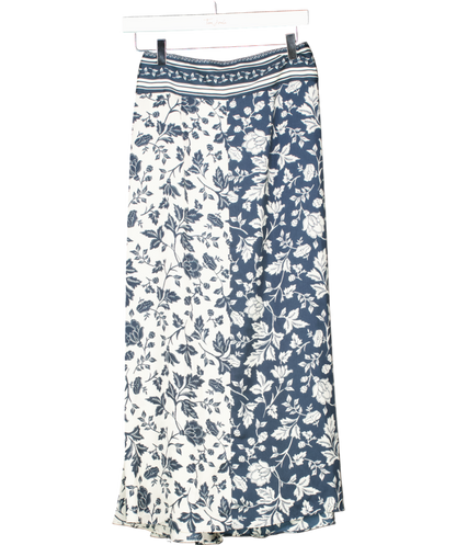 Ba&sh Blue Two Tone Floral Midi Skirt UK 6