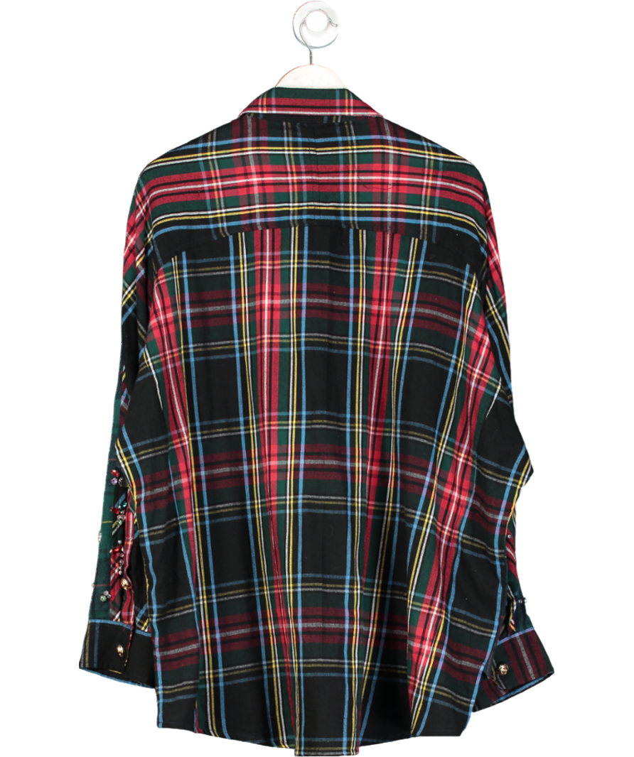 River Island Green Multi Check Embellished Shirt UK L
