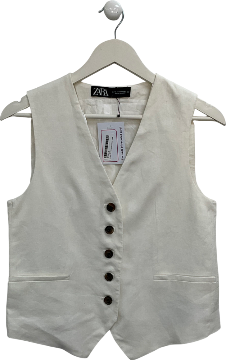 ZARA White Linen Blend Waistcoat UK XS