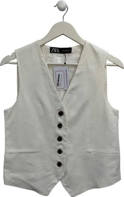 ZARA White Linen Blend Waistcoat UK XS