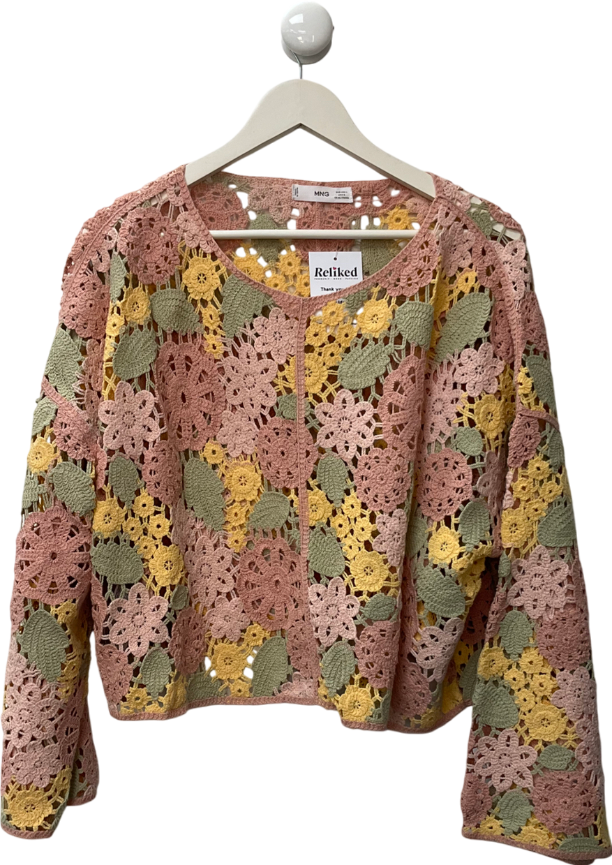 MNG Pink Cotton Crochet Sweater UK L