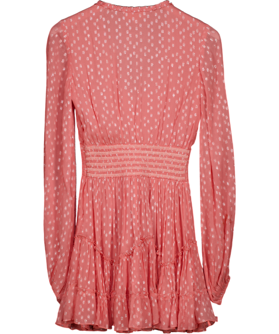 Rococo Sand Pink Lurex Spot V Neck Long Sleeve Mini Dress UK XS