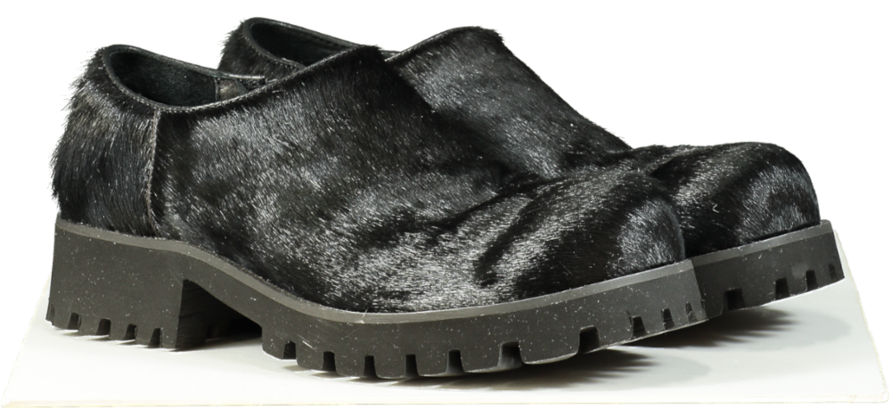 Black Fur Chunky Heel Loafers UK 8