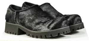 Black Fur Chunky Heel Loafers UK 8