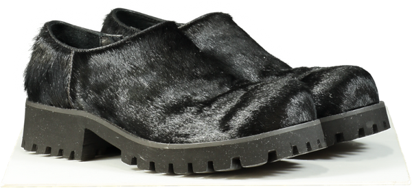 Black Fur Chunky Heel Loafers UK 8