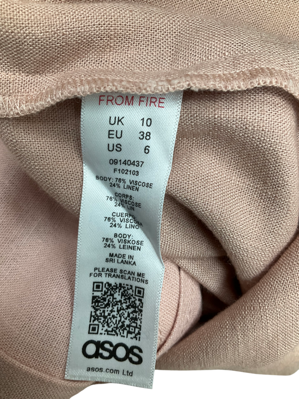 ASOS Pink Linen Blend Single Button Shirt And Trouser Set. UK 10