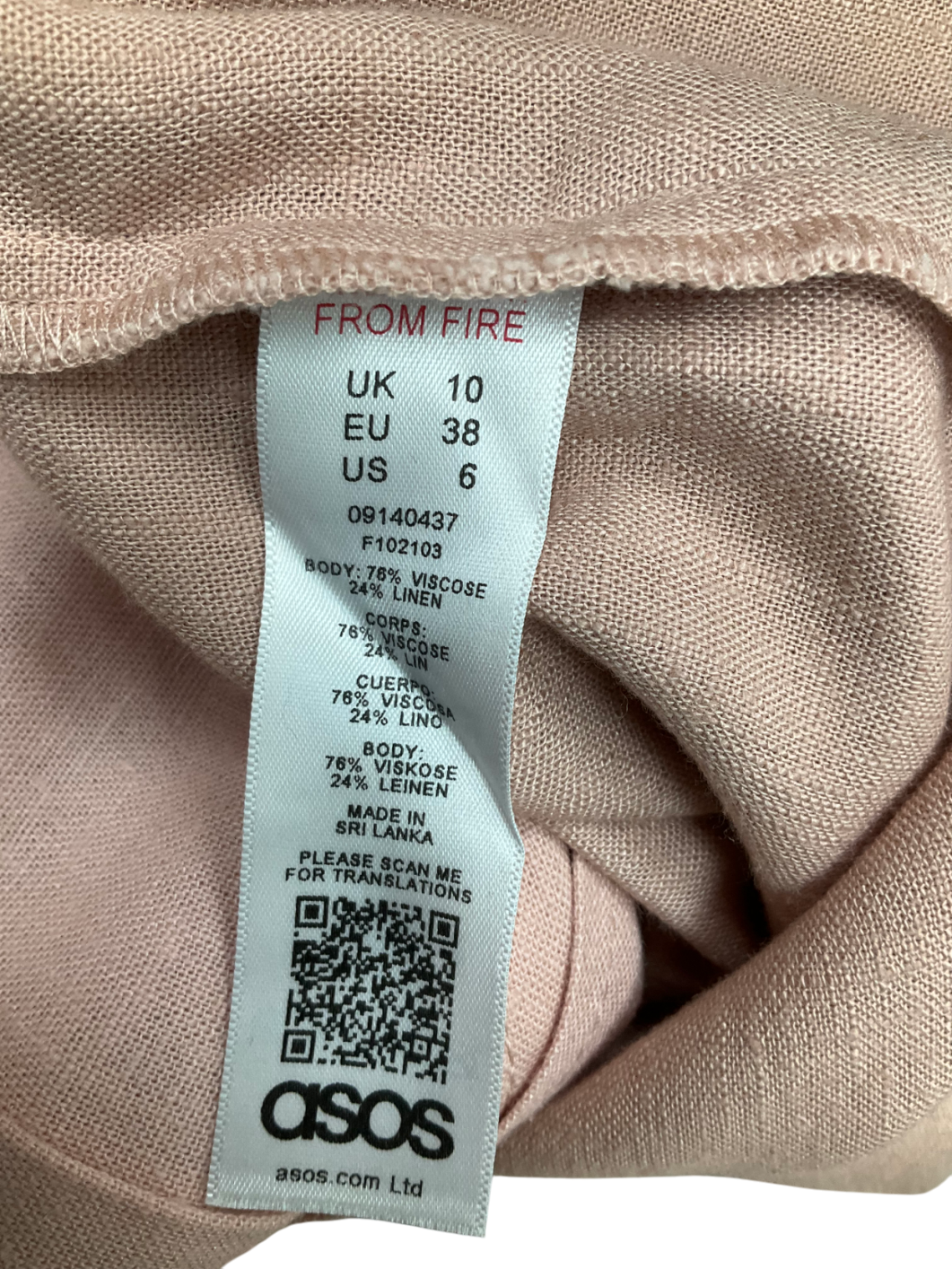 ASOS Pink Linen Blend Single Button Shirt And Trouser Set. UK 10