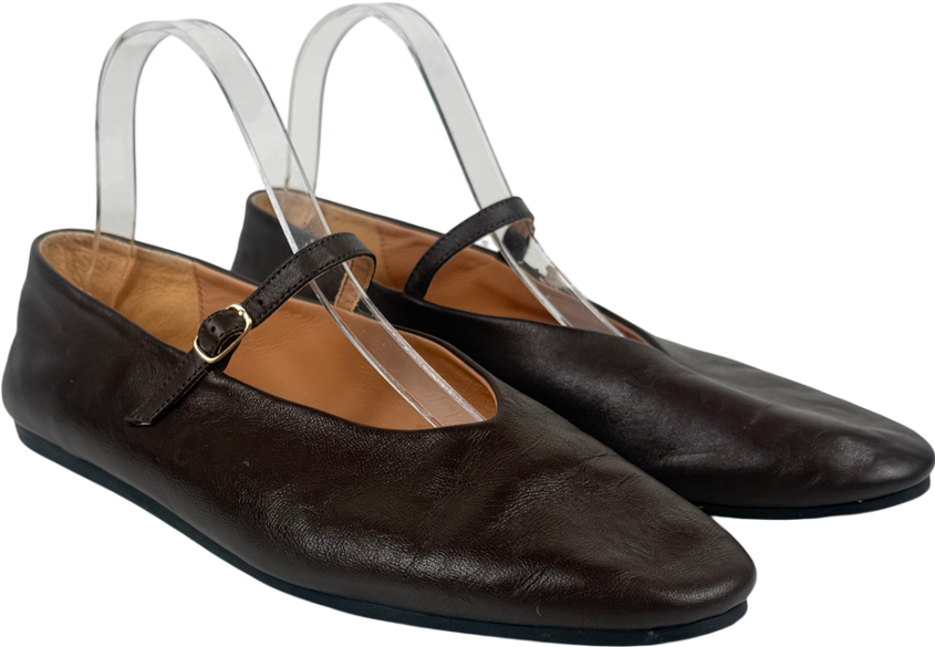 Arket Brown Leather Mary Jane Shoes UK 7 EU 40
