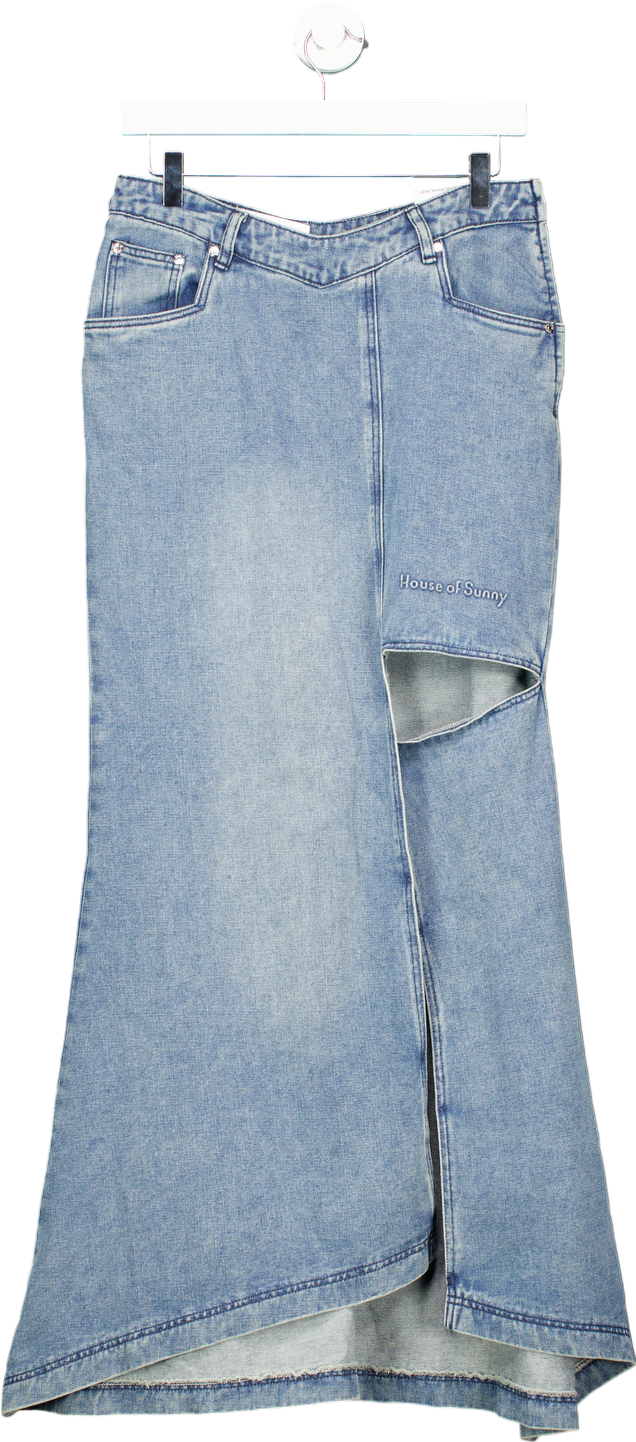 House of Sunny Sky Blue The Cascade Denim Skirt UK 10