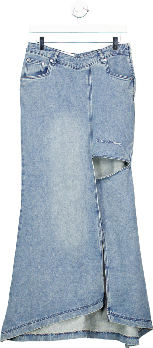 House of Sunny Sky Blue The Cascade Denim Skirt UK 10