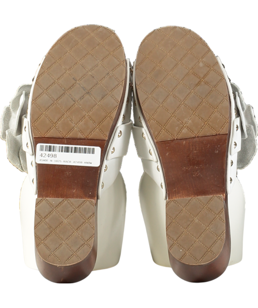 CHANEL White Calfskin Camellia Clogswith Silver “CC” Logo  UK 2 EU 35 👠