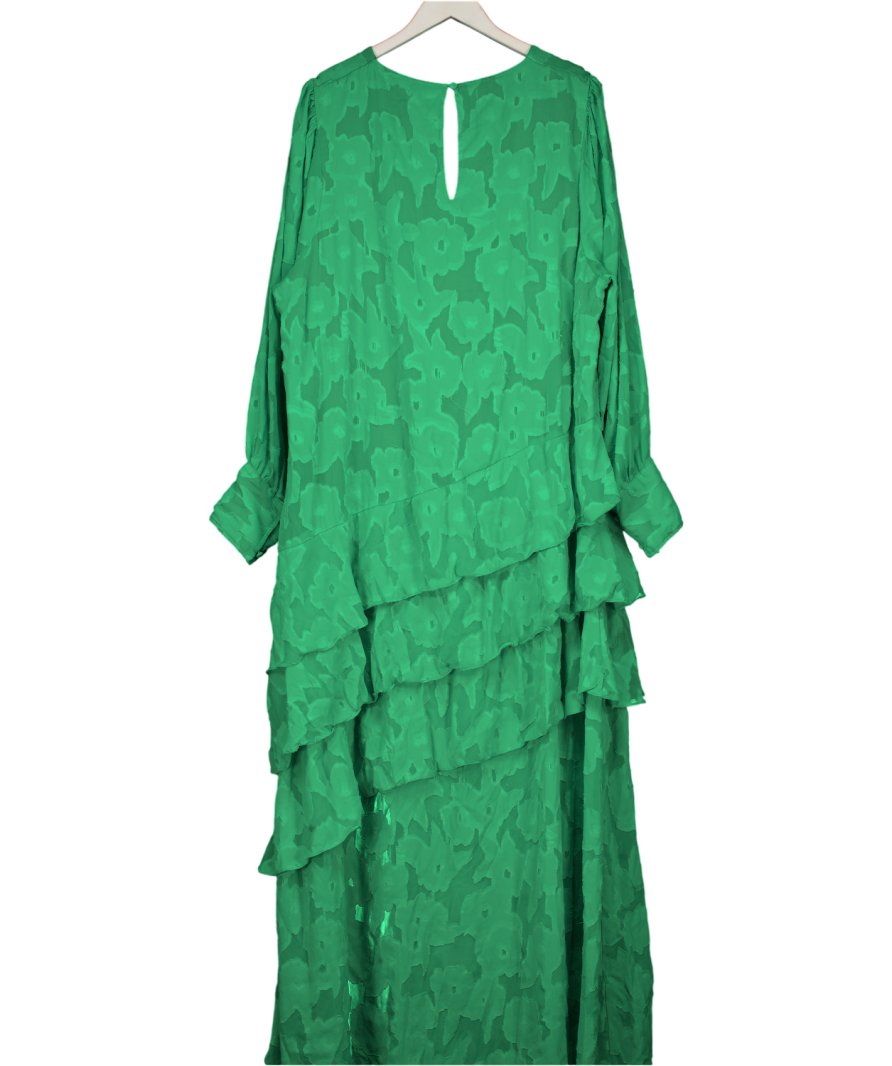 PRETTY LAVISH Asymmetric Frill Jacquard Maxi Dress In Green UK 24