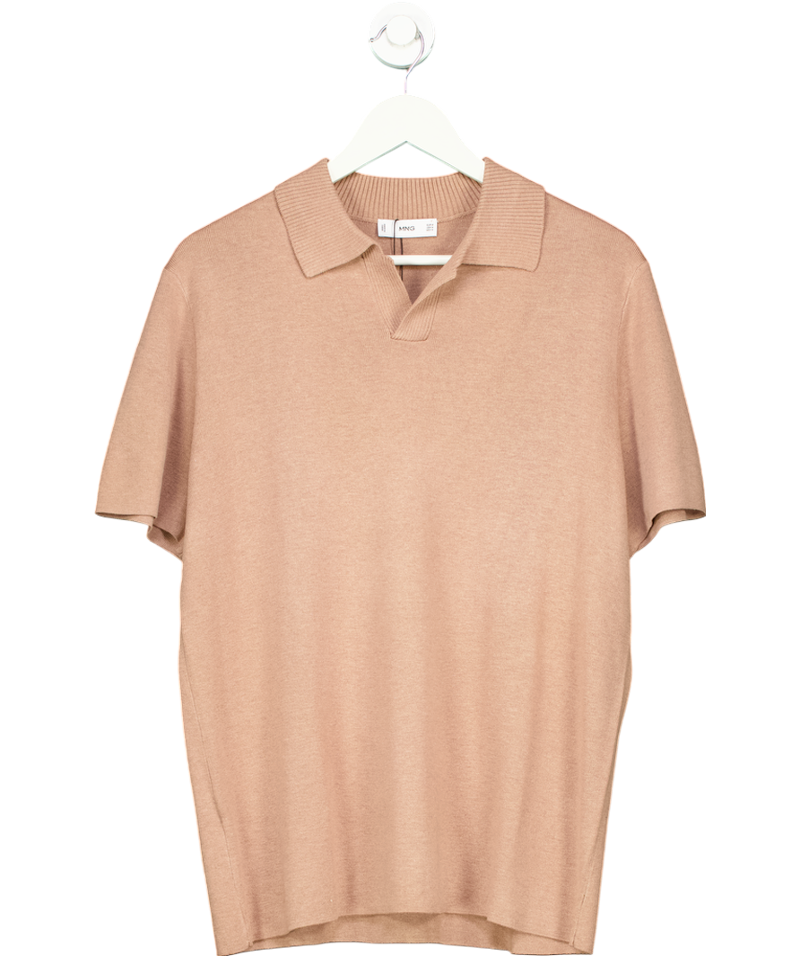 MANGO Brown Fine Rib-knit Polo Shirt UK M