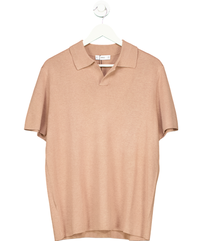 MANGO Brown Fine Rib-knit Polo Shirt UK M