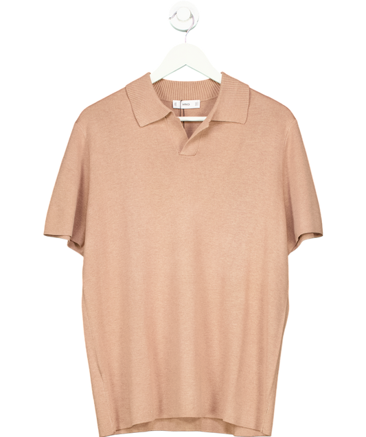 MANGO Brown Fine Rib-knit Polo Shirt UK M