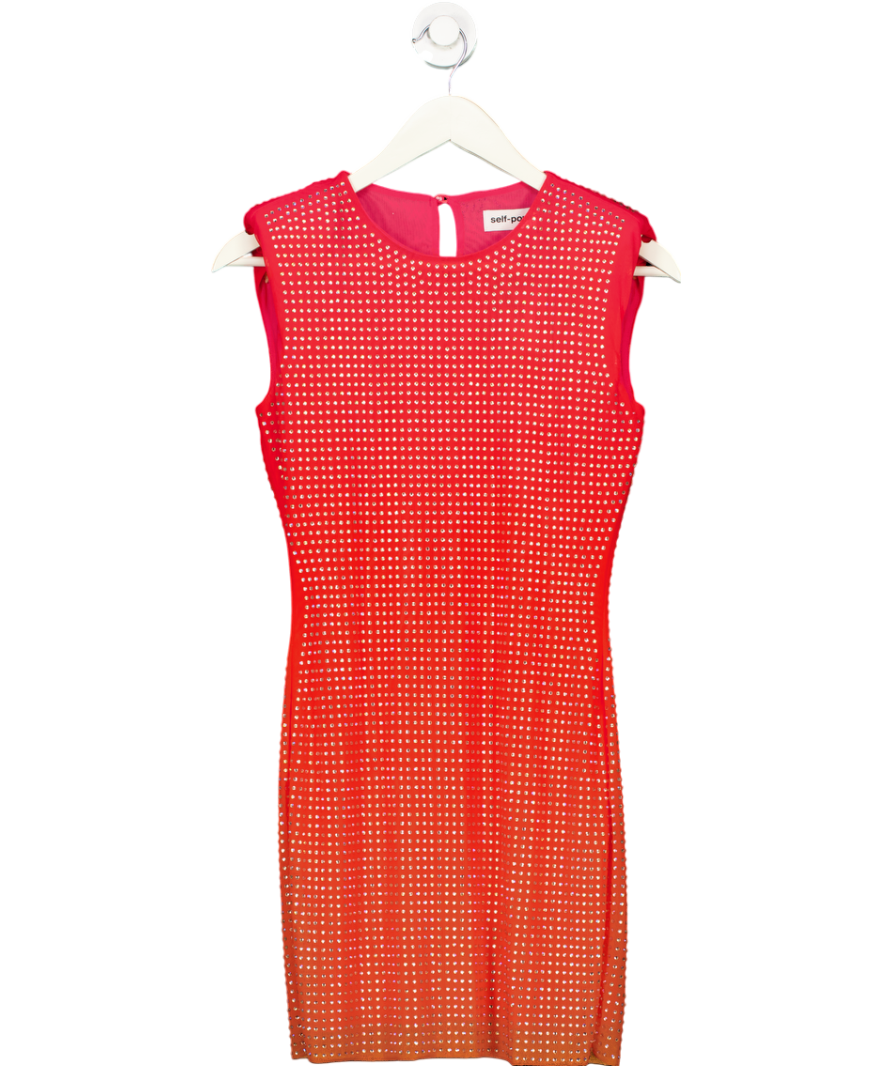 Self Portrait Orange Ombre Rhinestone Dress UK S