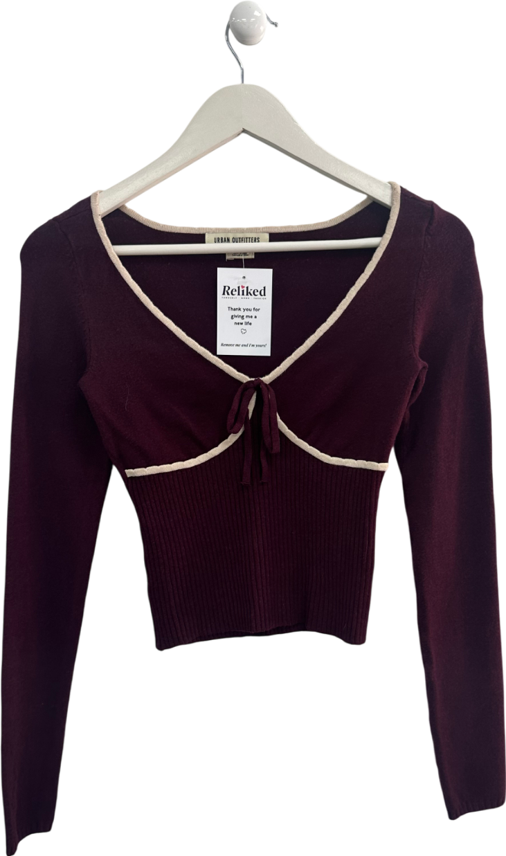 Urban Outfitters Brown Long Sleeve Bow Detail Top UK S