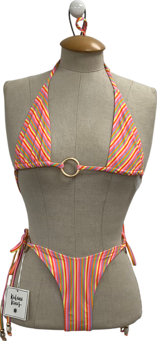 Kulani Kinis Multicoloured Ring Halterneck Top And Bikini Bottoms In Sunshine Sorbet UK XS