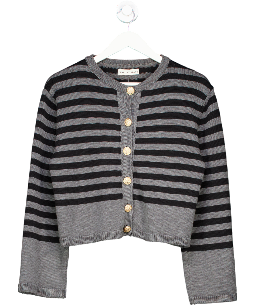 WAT. THE BRAND Grey Striped Gold Buttoned Cardigan UK 8
