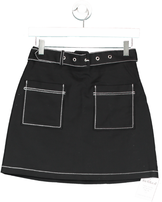 Maje Black Belted Mini Skirt With White Contrast Stitch UK 8