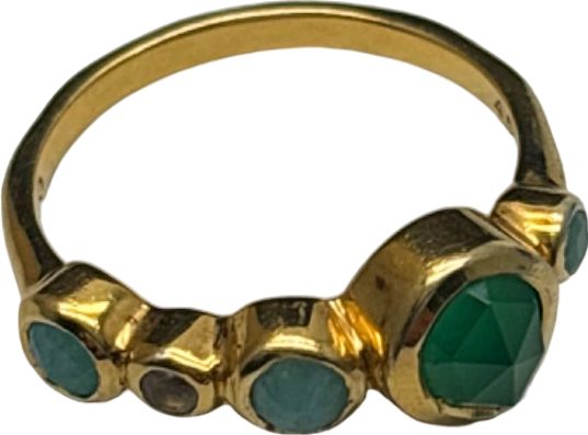 Monica Vinader Gold Siren Stacking Ring Set with Green Gemstones Size 4.5