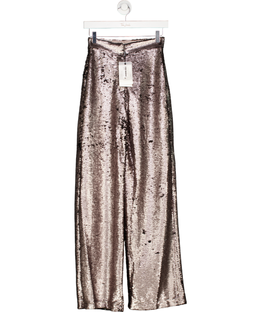 By Malina Gunmetal Grey Livia Straight Leg Sequin Trousers UK XXS