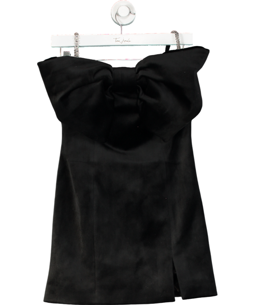 Nadine Merabi Elodie Black velvet oversize bow mini Dress UK S