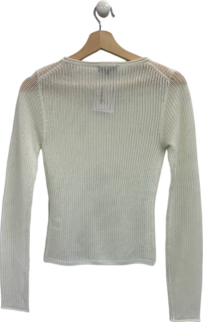 h:ours White Ribbed Long Sleeve Top UK S