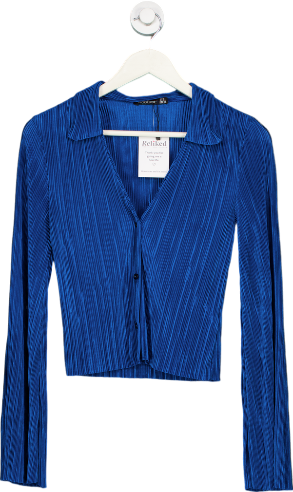 Boohoo Blue Pleated Long Sleeve Top UK 8