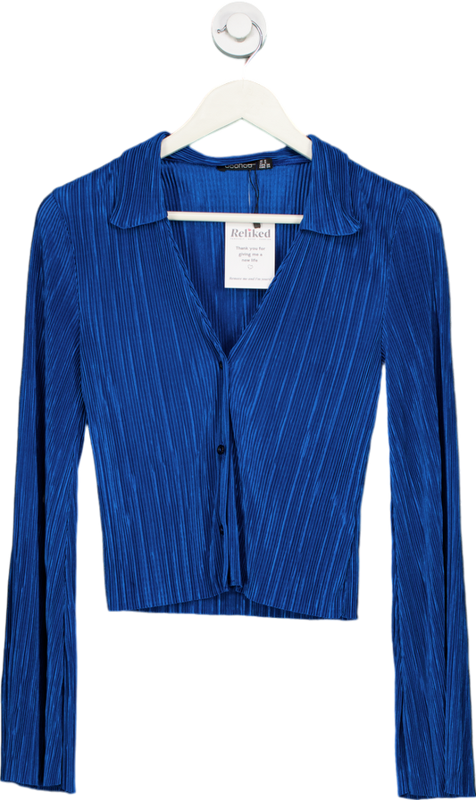 Boohoo Blue Pleated Long Sleeve Top UK 8