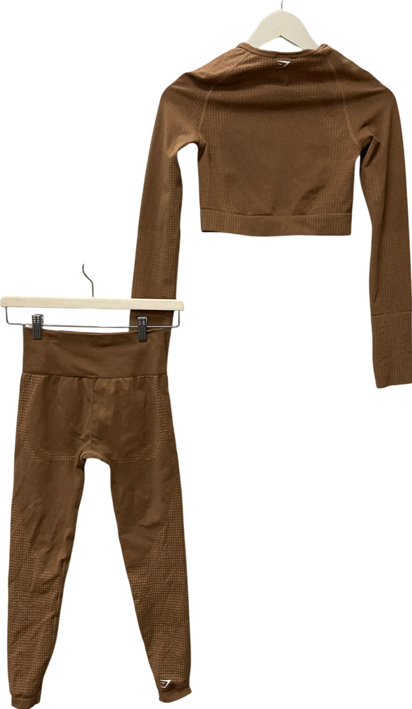 gymshark Brown 2-piece Vital Seamless Crop Top & Leggings  set UK S