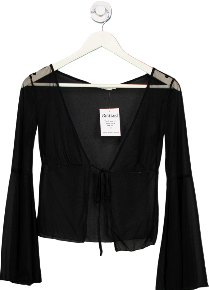 God Save Queens Black Sheer Tie-Front Top UK L