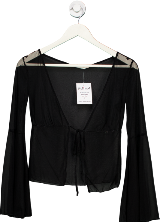 God Save Queens Black Sheer Tie-Front Top UK L