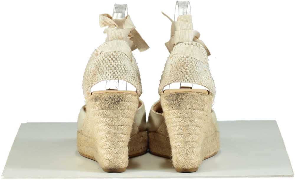 Manebi Beige Suede Espadrille Wedges UK 6 EU 39