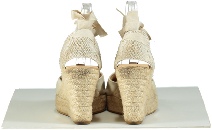 Manebi Beige Suede Espadrille Wedges UK 6 EU 39