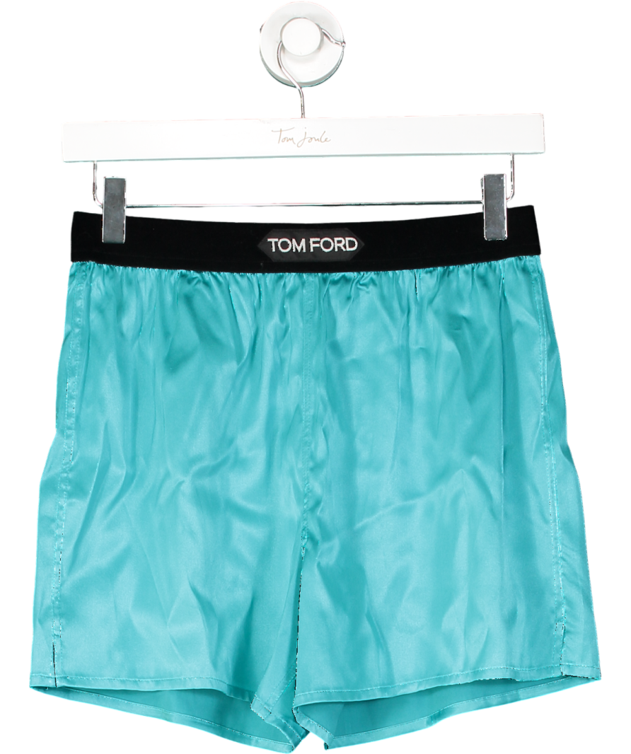 Tom Ford Blue 100% Silk Logo Band Boxer Shorts UK XS