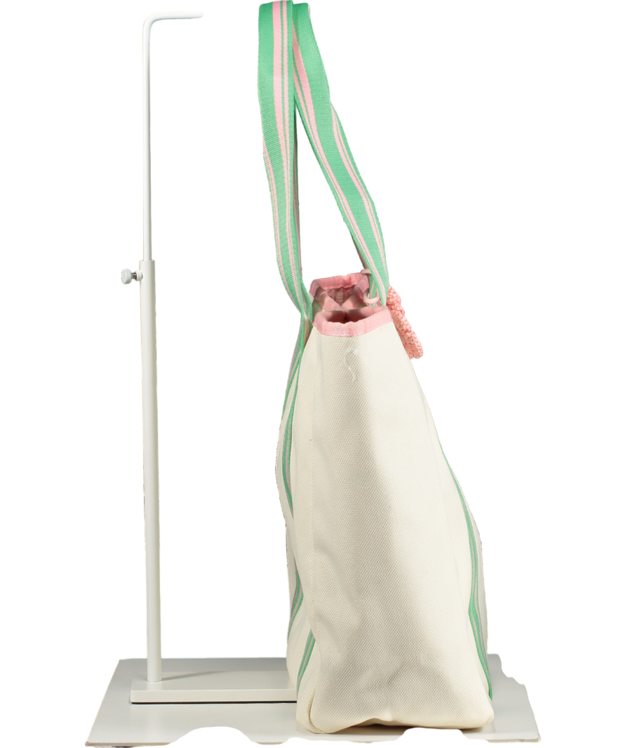 Victoria's Secret Cream Striped Canvas Large Tote Bag