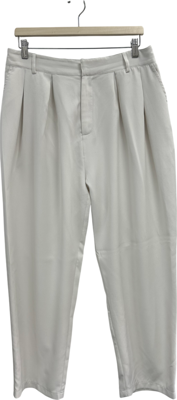 PrettyLittleThing Premium White Tailored Pleated Lined Wide Leg Trousers UK 14