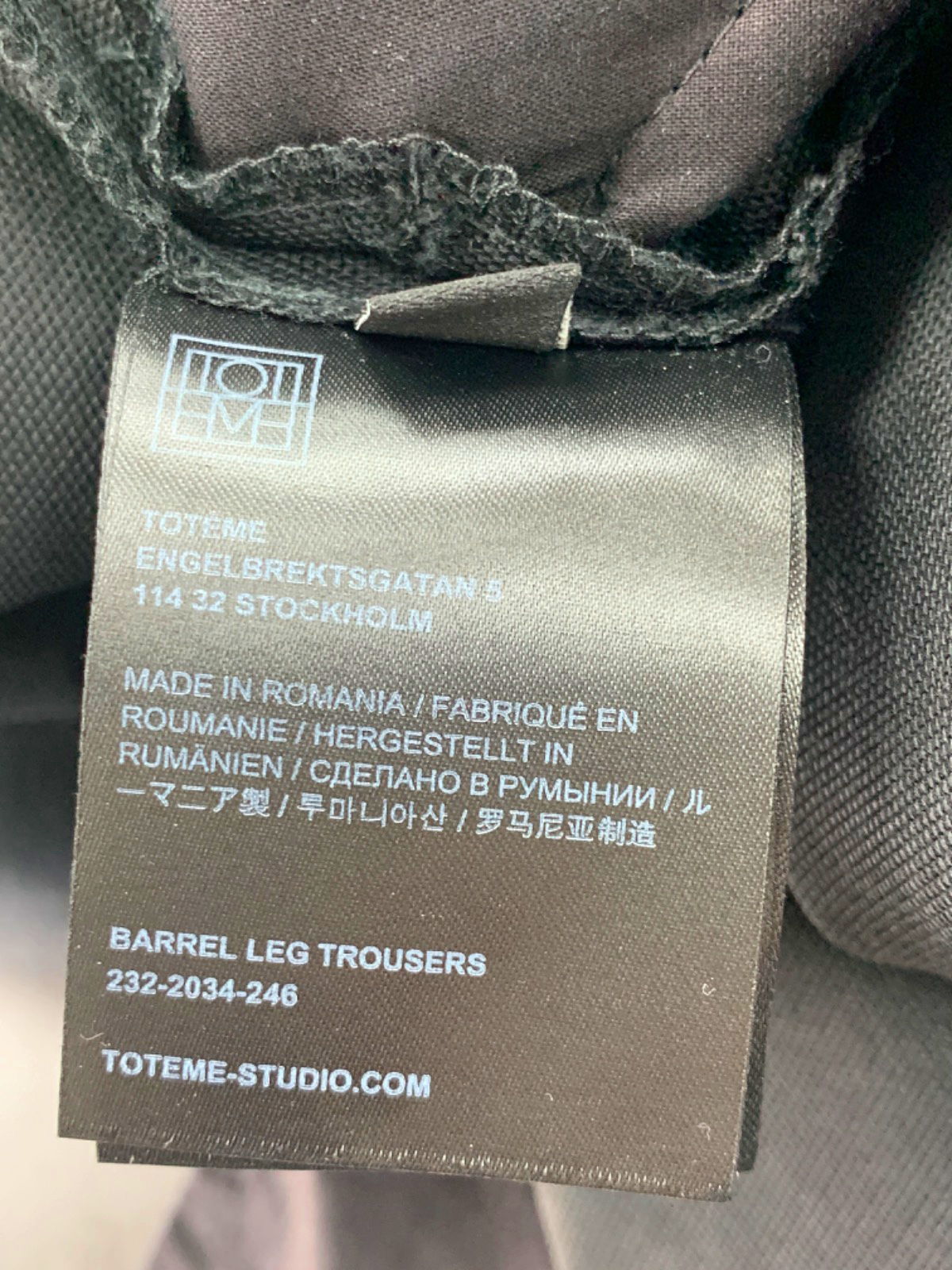 Toteme Black Barrel Leg Trousers UK 8