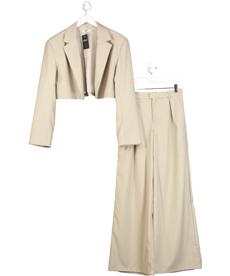 KZN Cropped Beige Blazer With Tailored Wide Leg Trousers UK S