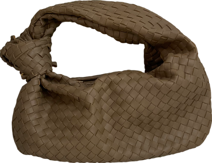 boohoo Brown Woven Knot Handle Bag