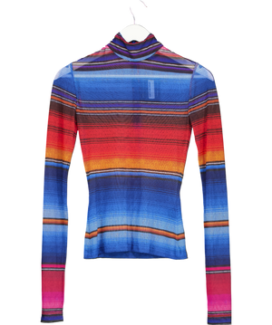 House Of Holland Multicoloured Knit Effect Sheer Mesh Striped Top UK 6