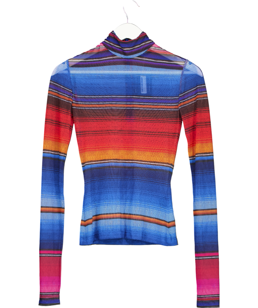 House Of Holland Multicoloured Knit Effect Sheer Mesh Striped Top UK 6