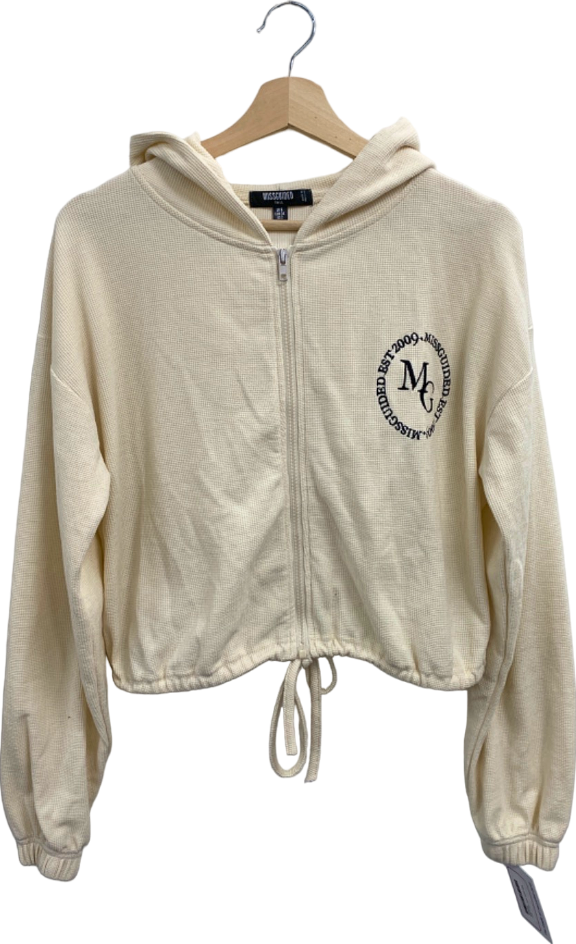 Missguided Cream Tall Waffle Textured Zip Hoodie UK 6