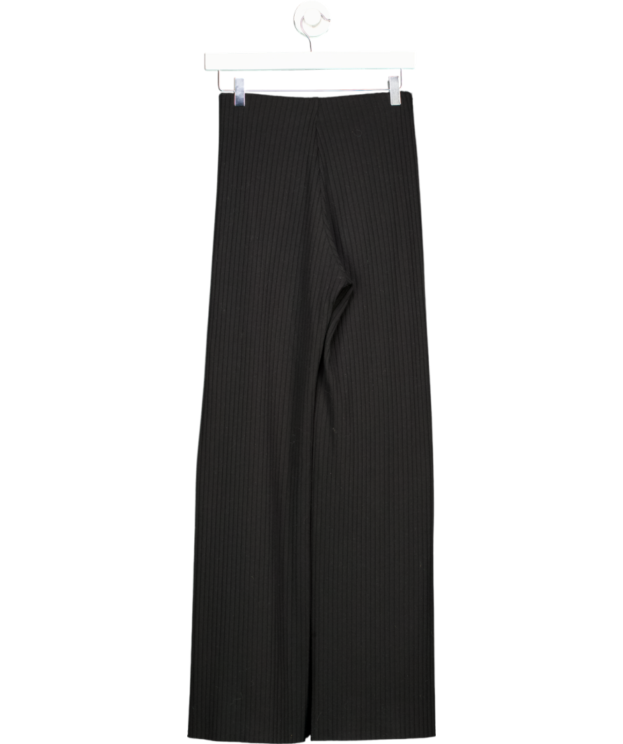 Black Ribbed Wide Straight-leg Trouser UK XS