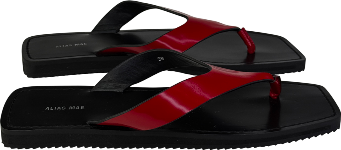 Alias Mae Red Box Leather Charlize Square Toe Thong Sandals UK 6 EU 39 👠