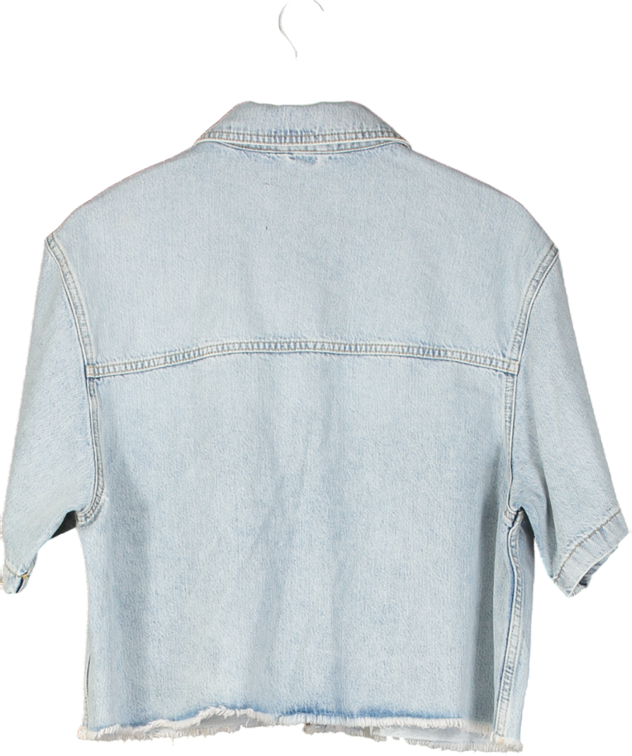 AllSaints Blue Crop Boxy Denim Shirt UK L