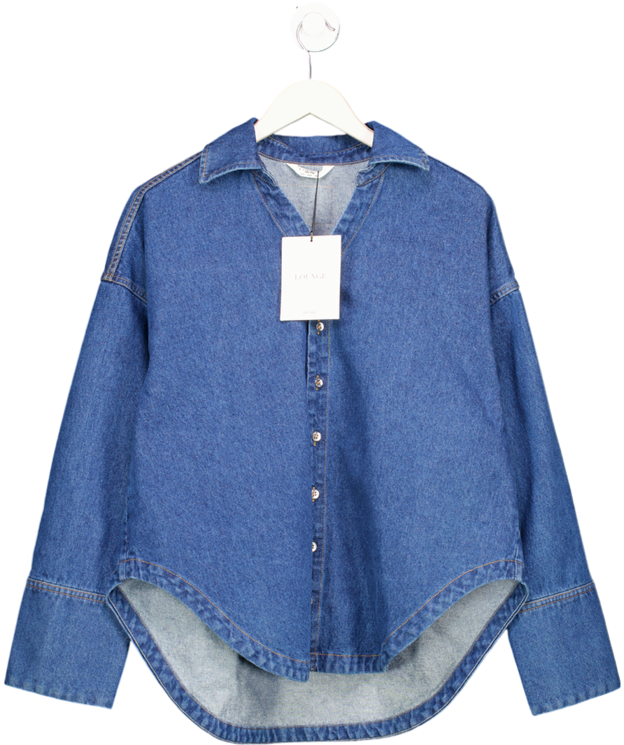 Lounge Apparel Blue Oversized Curved Hem Denim Shirt UK 10