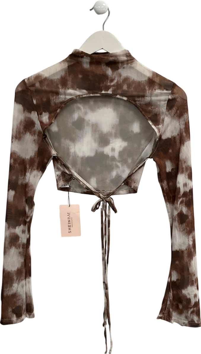 Brown Mesh Swirl Print Top UK M
