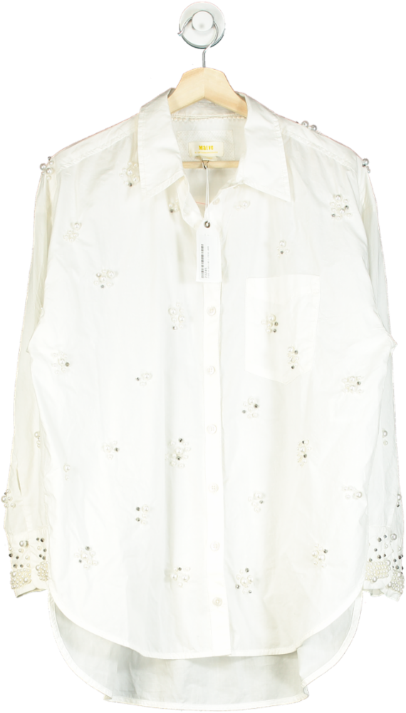 Maeve White Embroidered Pearl embellished oversize Blouse UK S